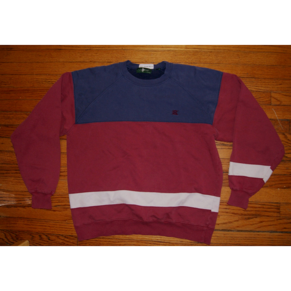 Vintage 80s Hunt Club Crewneck Sweatshirt Color Block XL Maroon Blue White